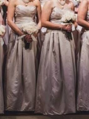 David's Bridal Champagne Strapless Prom Gown